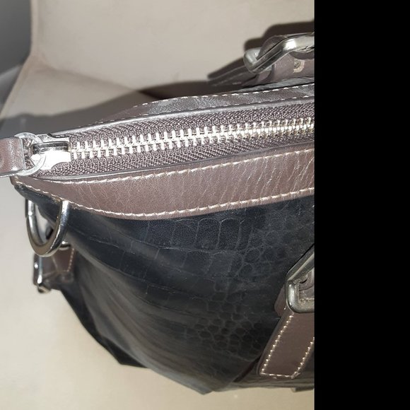 Tous black and brown alligator print leather tote shoulder bag - Picture 4 of 14